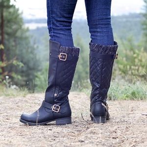 Black Vegan Leather Quilted Knee-High Fashion Boots